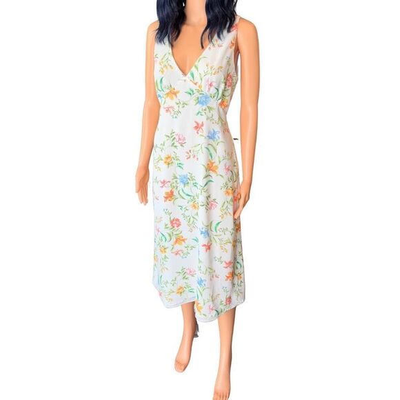 NWT WAYF Saks White Dahlia Vintage Floral Midi Dress Summer Cocktail Medium - Picture 5 of 7